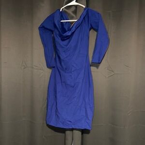 Royal Blue Long-Sleeve Cowl Neck Dress